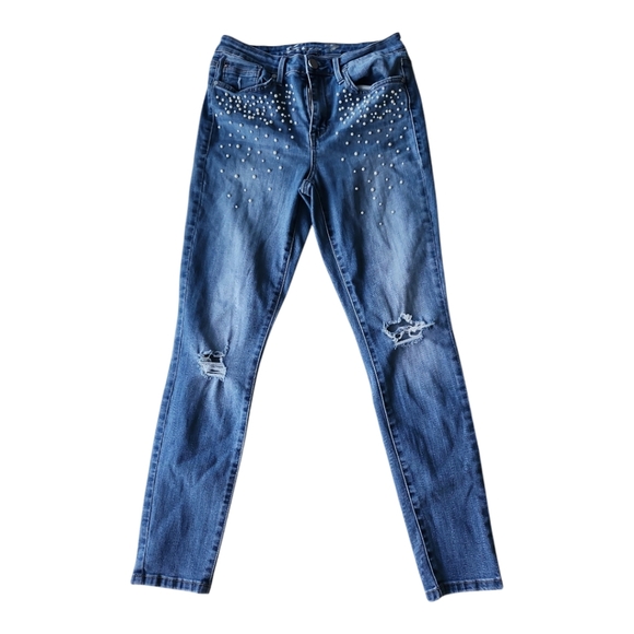 Seven7 Seven Jeans Mid Rise Skinny Pearl Embellishment Jeans Women's 8 - Picture 1 of 7